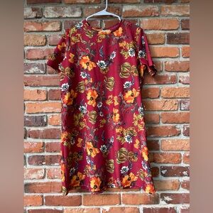 Zara Floral T-shirt Dress Size Large Autumnal Tones